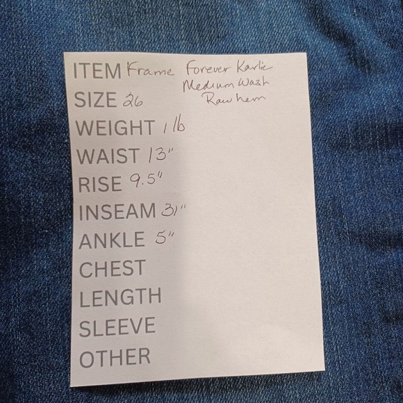 Frame Denim Women's Size 26 Forever Karlie Skinny Jeans Medium Wash Raw Hem EUC - Picture 9 of 9